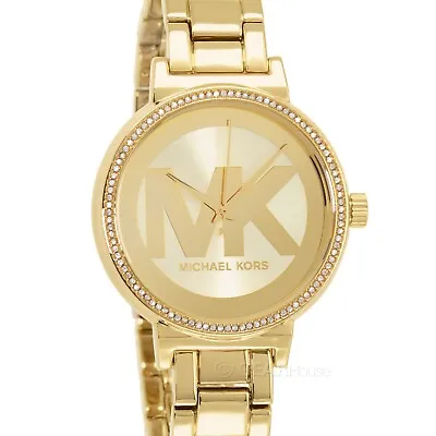 Michael Kors Sophie Womens Gold Glitz Watch MK Logo Dial Crystals • $117.94
