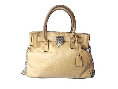 Michael Kors Hamilton Tan  Leather Croc Embossed  Handbag Large Satchel Purse • $65