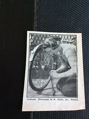 M68b  Ephemera 1940s Picture Lady Repairs Bike R Atkins Jnr Monton • $3.35
