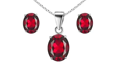 925 Sterling Silver Ruby Oval Cut Pendant Necklace And Earring Set For Women • $14.99