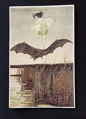 The Witchs Sister On Her Black Bat Ida Rentoul Outhwaite Postcard Goth Halloween • £19.99