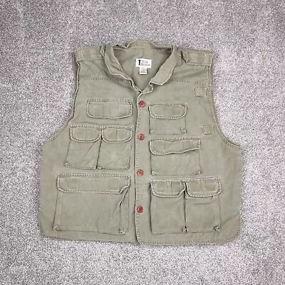 Trail Design Vest Men XL Green Canvas Hunting Fly Fishing Multi Pocket Outdoor • $21.99