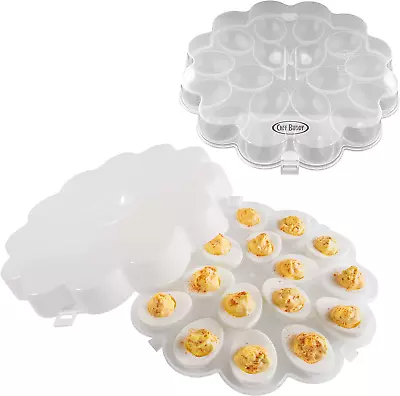 Deviled Egg Trays Snap On Lids Set Of 2 Protects Safe Lid Carrier Plates Clear • $15.38