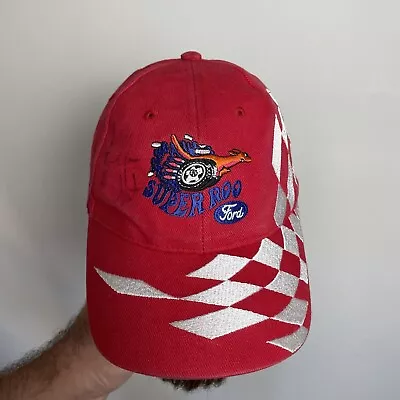 Vintage Ford Hat Super Roo Red Cotton One Size Embroidered Signed Racing Cars • $30