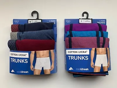 Marks&Spencer M&S 3 Pack Cotton Lycra Trunks Underwear Pants 6 Pairs Size S • £18.99