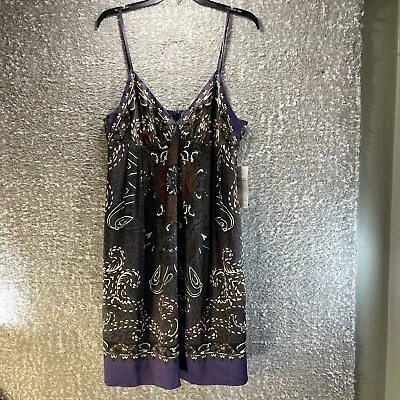 ECI New York Dress Size 14 Strappy Satin Dress Puple Aztec Print Lined NWT $148 • $22.99