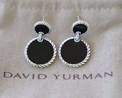 David Yurman Sterling Silver Elements Double Drop Earrings Black Onyx & Diamonds • $425