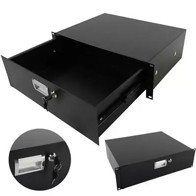 £32.99 • Buy 19 In Rack Mount 3U Locking Drawer Audio DJ Server Rack Storage Cabinet Black