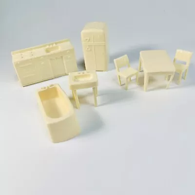 Vintage Marx Plastic Dollhouse Furniture 1960's White Kitchen Bathroom 7 Pc Lot • $24.99