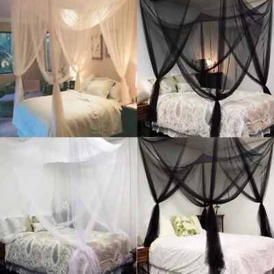 4 Corner Post Bed Canopy Mosquito Net Netting Black Full Queen King Size • $26.99