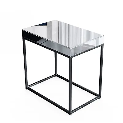 Silver Mirrored End Table Metal Sofa Side Table Nightstand HD Glass Open Shelf • $59.91