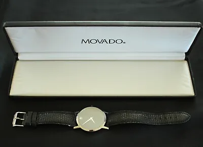 Original Os Vintage Movado Museum 38mm All Stainless Black Dial Watch + Box Case • $444.99