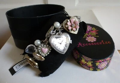 Ladies Accessorize Heart Charm Bracelet Watch ~ Brand New & Boxed • £30