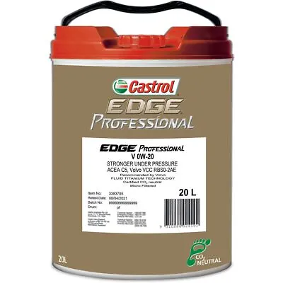 Castrol EDGE Professional V 0W-20 Engine Oil 20L 3383785 • $318.71