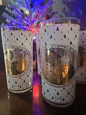 Vintage Culver 22k Gold Swan Christmas Christmas Swan & Bow Drinking Glasses Set • $130