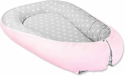 Baby Double-sided Soft Cocoon Bed Pink/Small Stars On Grey • £26.99