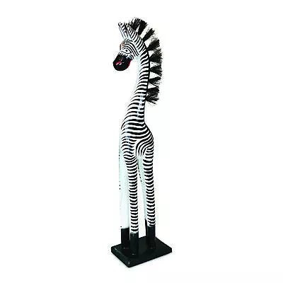 Hand Carved Painted Wooden Black White Zebra Sculpture Ornament - Various Sizes • £23.99