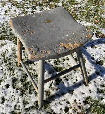Shabby Chic Antique Grey White Chippy Paint Wood Chair Stool Farm Old Rustic • $20.99