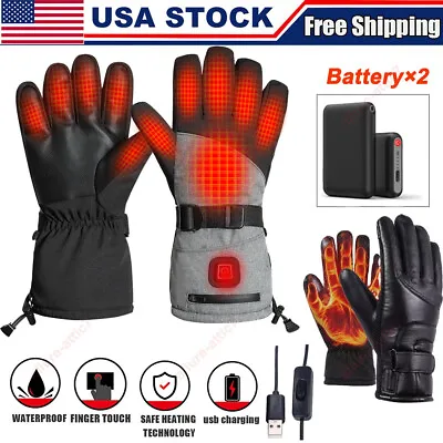 Electric Heated Gloves Rechargeable Battery Hand Warm Windproof Thermal Winter • $15.98