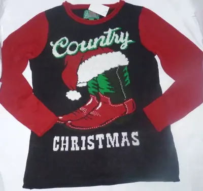 NEW XMAS UGLY Christmas Country Music Boots Sweater Women M Medium NWT LLL3 • $24.88