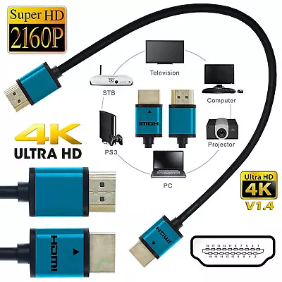 Premium Quality Slim HDMI V1.4 (19Pin) Male Cable 50Cm 1M/2M Laptop To TV DVR UK • £3.26