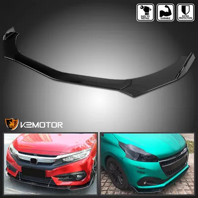 Fits Universal Glossy Black Front Bumper Lip Spoiler Splitter Body Kit 3PC • $31.88