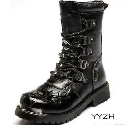 Mens Punk Round Toe Ankle Boots Gothic Lace Up Combat Military Shoes Motorcycle • $46.95