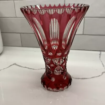 7  Vintage Cranberry Red To Clear Crystal Vase • $21.50