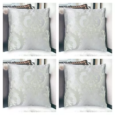 Set Of 4 - Damask Epitome Luxury Gainsborough Grey Silver Cushion Covers 45x45cm • £14.99