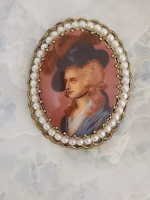 Vintage West Germany Signed Cameo Faux Pearl Portrait Brooch • $45