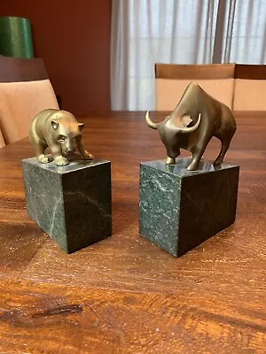 Bear & Bull Bookends Brass & Marble Stock Market Gatco Wall Street • $45