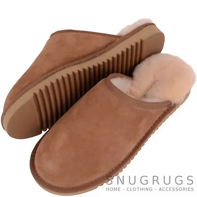 SNUGRUGS Mens / Womens Luxury Sheepskin Mule / Slipper With Hard Sole Chestnut • £42.99
