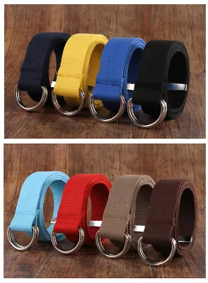 New Canvas Web D Ring Belt Silver Buckle Military Style For Men & Women USA • $6.99