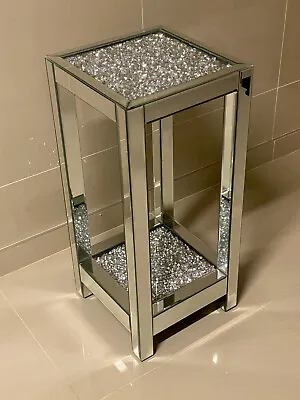 £149.99 • Buy Mirrored Silver Crushed Diamond Crystal Mirrored Pedestal End Lamp Table Pillar