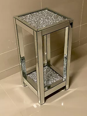 Mirrored Silver Crushed Diamond Crystal Mirrored Pedestal End Lamp Table Pillar • £149.99