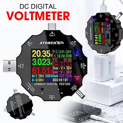 UD18 USB3.0/Type-C/DC 5.5 Charging Tester APP DC Digital Voltmeter Ammeter HD • $39.54