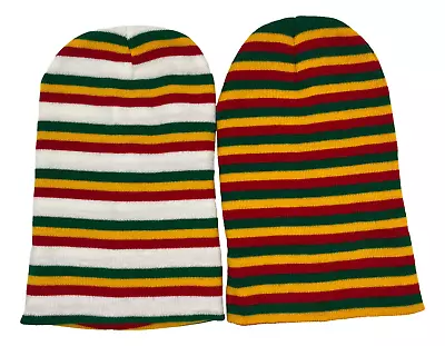 Double Layered Rasta Reggae Long Cuffed Acrylic Beanie Bob Marley Winter Ski Hat • $16.49