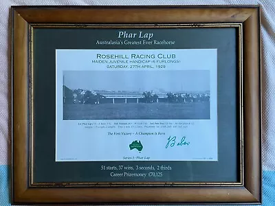 Phar Lap Hand Signed Maiden Jockey Jack Baker Limited Edition #131/350 Worldwide • $450