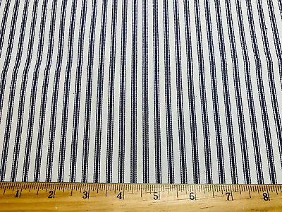 Vintage Cotton Fabric CLASSIC Pillow Ticking Woven Indigo Blue Stripes 32 W 44 L • $12.99