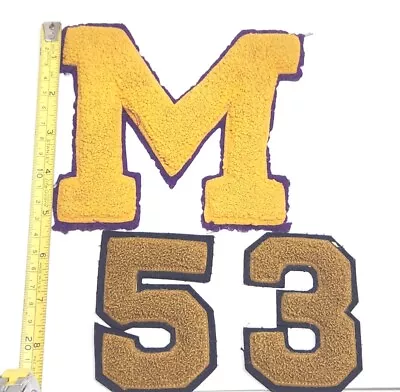 Vintage Varsity Letter Letterman Jacket Patches M & 53 Yellow Purple Gold • $16