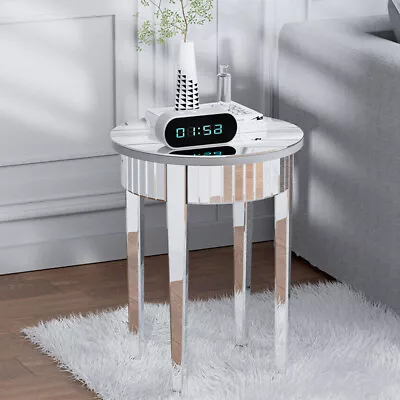 Modern Glam Round Silver Mirrored Side Table Accent Table Coffee W/ Tapered Legs • £92.98