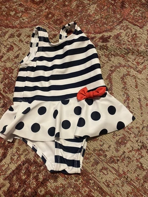 £2 • Buy George Baby Girl 0-3 Months Blue White Stripe Swimsuit Costume Bow