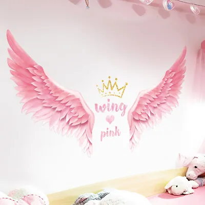 Removable Wall Sticker Pink Wing Feather Crown Princess Instagram Style Sticker • $18.99