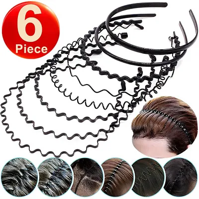 6PCS Black Metal Sports Hairband Headband Wave Alice Style Hair Band Men Women • £1.86