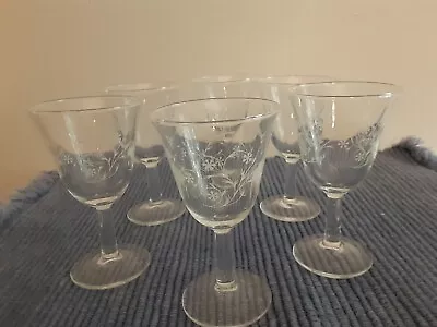 Vntg Sherry Cordial Glasses  Silver Floral Design Glasses 4 1/2 In Hi Set Of 6 • $11.87