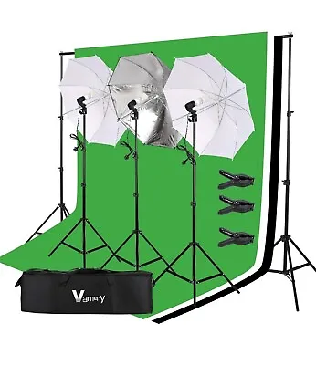 Photo Studio Lighting Kit Umbrella Backdrop Background Light Stand Set • £75