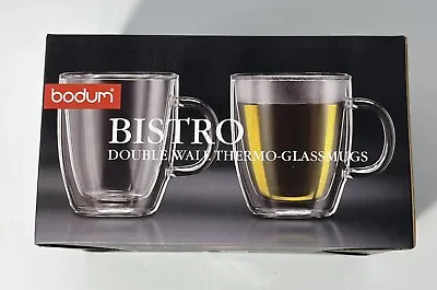 NEW Bodum BISTRO Double Wall Thermo-Glass Insulated Mugs 10 Oz Set Of 2 • $24.99