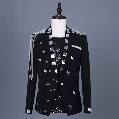 Mens Blazer Lens Slim Suit Banquet Dress Formal Party Costumes Tassel One Button • $79.78