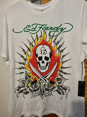 Mens Ed Hardy 2xl New Tagged Tshirt White Skull • £16.99