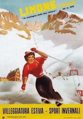 84071 Vintage 1950 Italian Italy Limone Skiing Ski Decor Wall Print Poster • $45.95